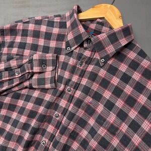 Daniel Hechter Paris Flannel Shirt Grey Red Plaid Button Down Long Sleeve XXL